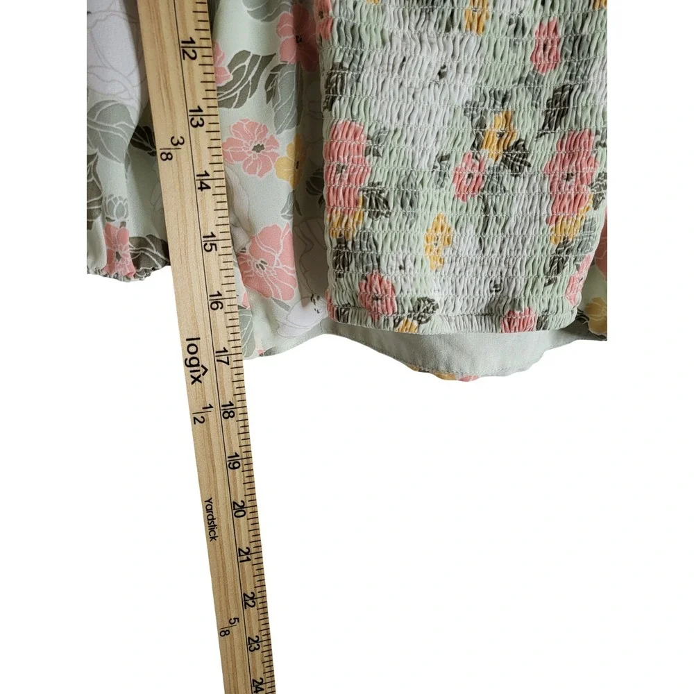 Abercrombie & Fitch Floral Puff Sleeve Smocked Back Top Sage Green S Feminine