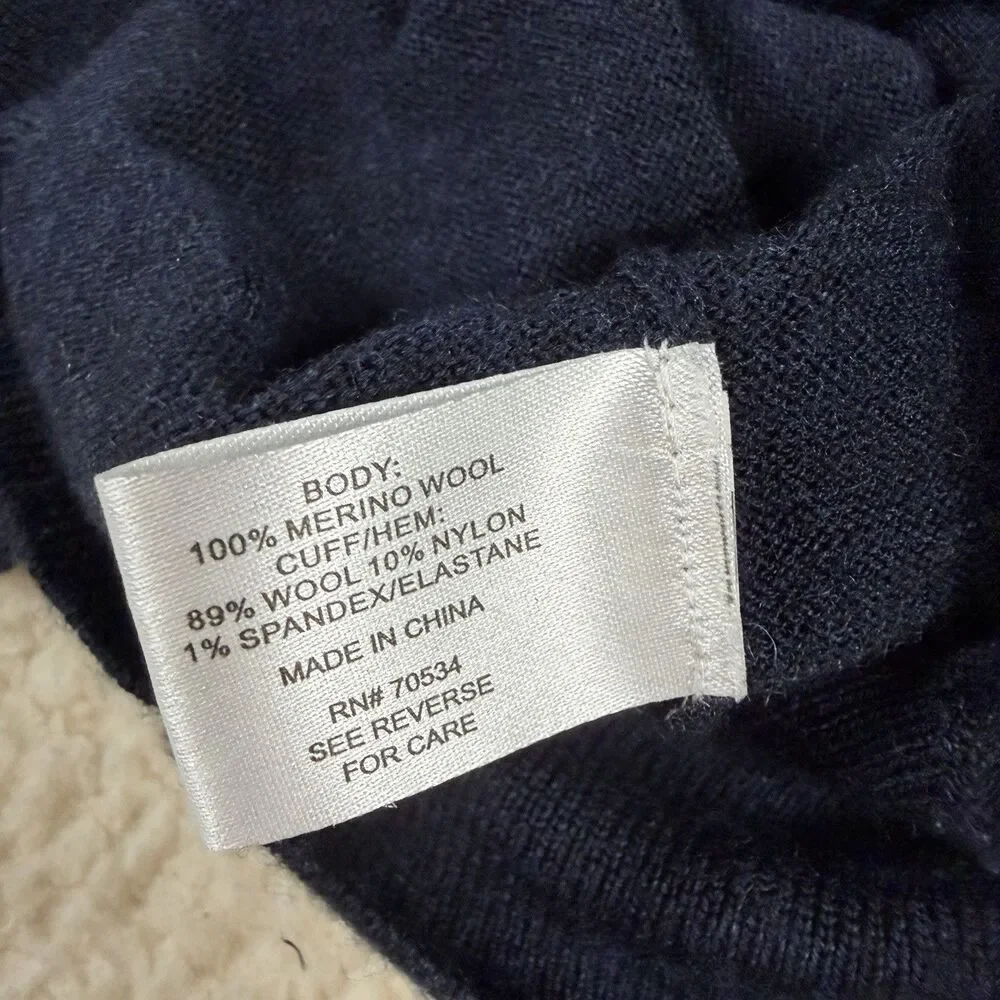 Orvis Sweater Mens Xl 1/4 Zip Long Sleeve pullover 100% Merino Wool Navy Blue