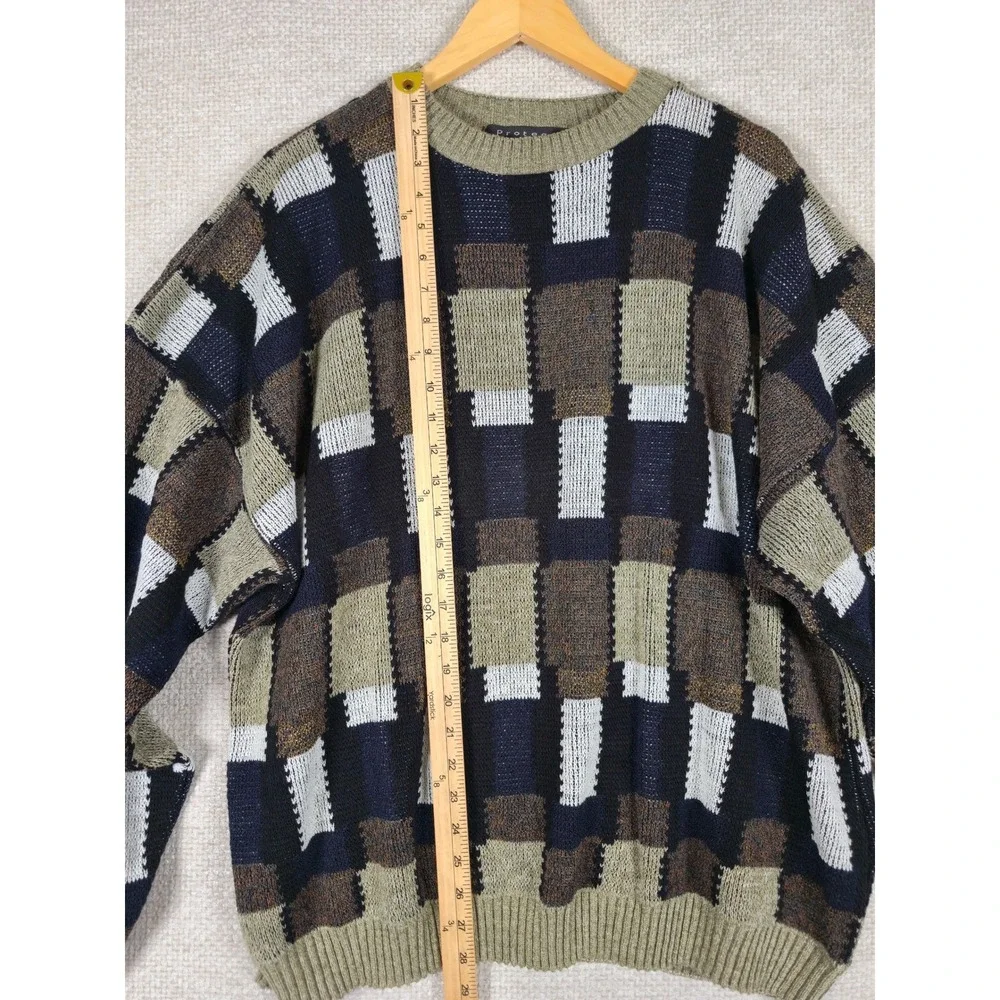 Protege Collection Vintage 90s Geometric Block Knit Sweater Mens‎ XL Made in USA