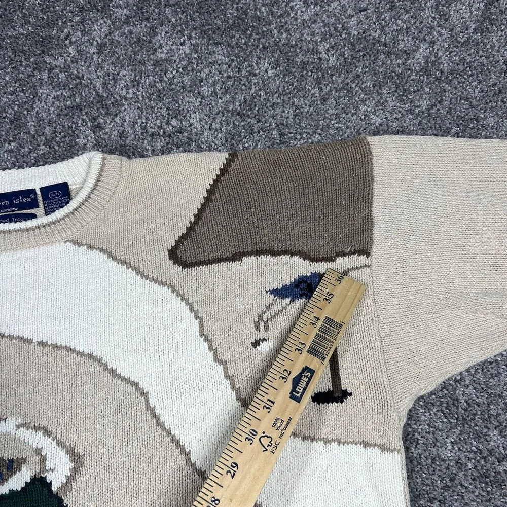 Vintage 80s 90s Northern Isles Golf AOP Sweater Hand Loomed Cotton Size Men's XL