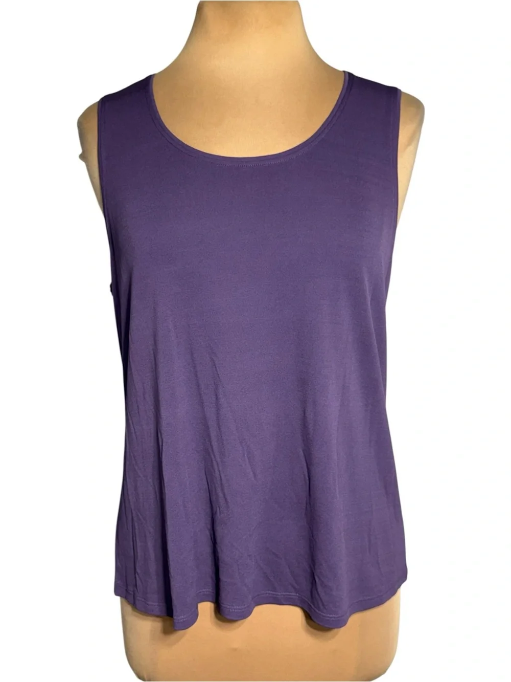 Eileen Fisher Stretch Silk Jersey Scoop Neck Tank Grape Purple Large NWT