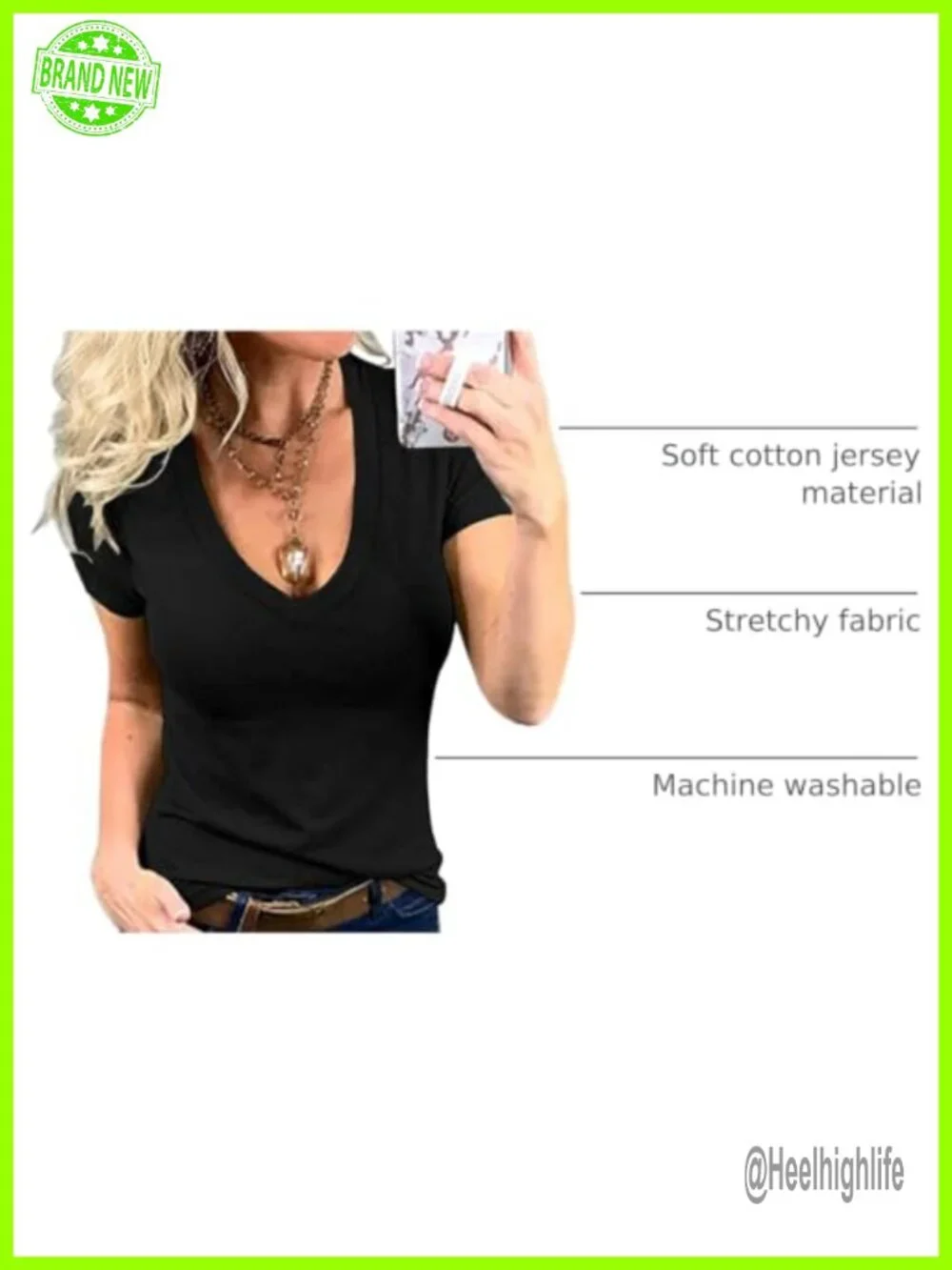 Roselux Women's Fitted Deep V Neck Short Sleeve Cotton Modal T-Shirt