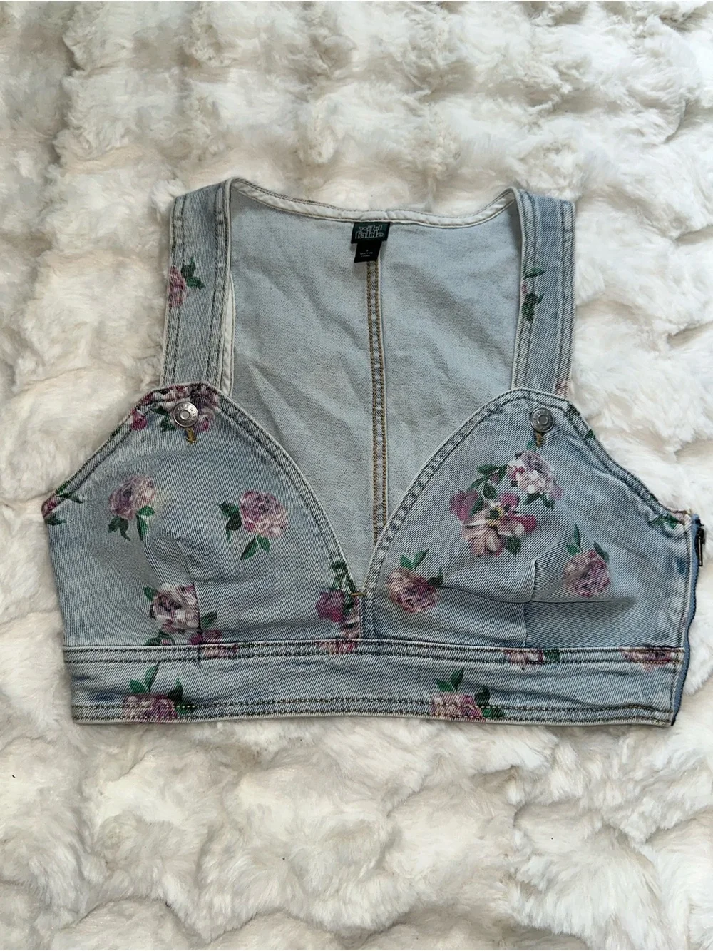 Stylish Denim Chic Floral Light Blue Essential Bralette Crop Top- Women’s