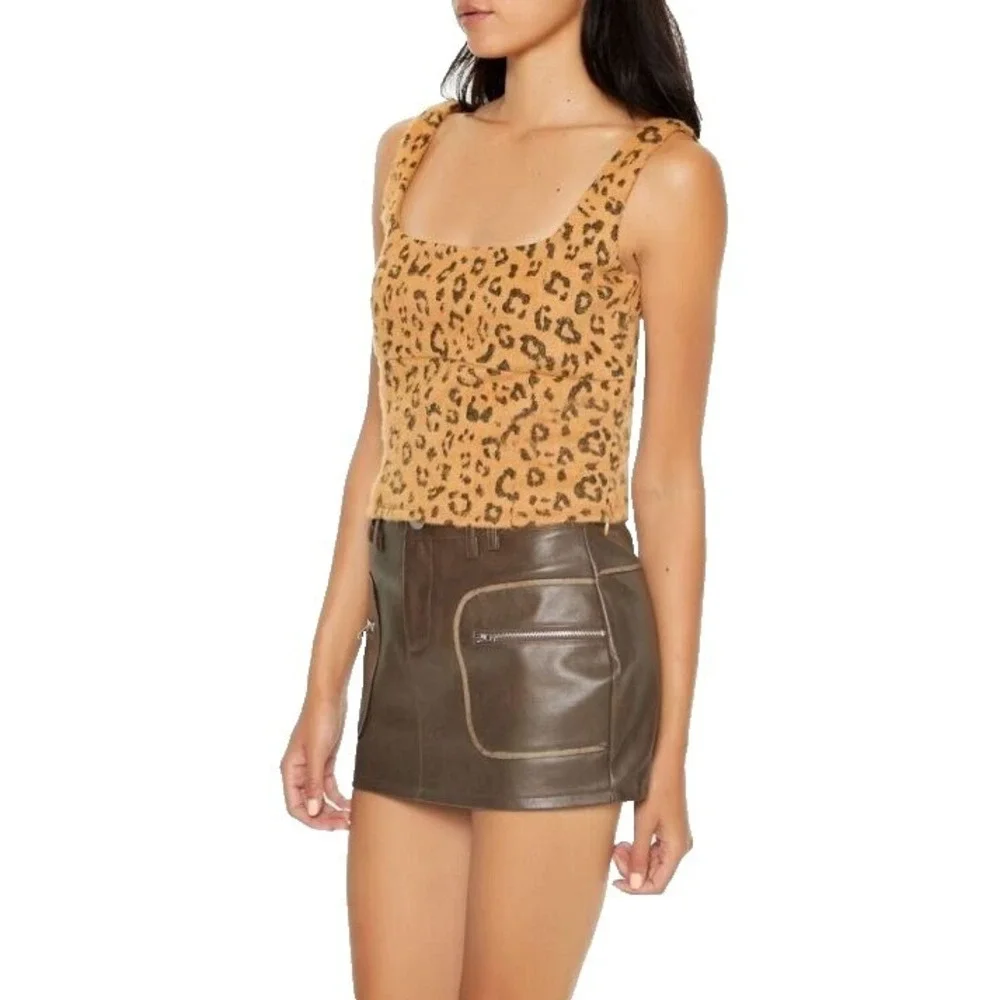 Forever 21 Cropped Tank Top Brown Leopard Print Jacquard Small NEW‎