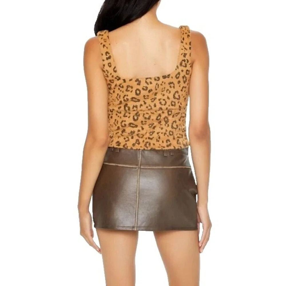 Forever 21 Cropped Tank Top Brown Leopard Print Jacquard Small NEW‎