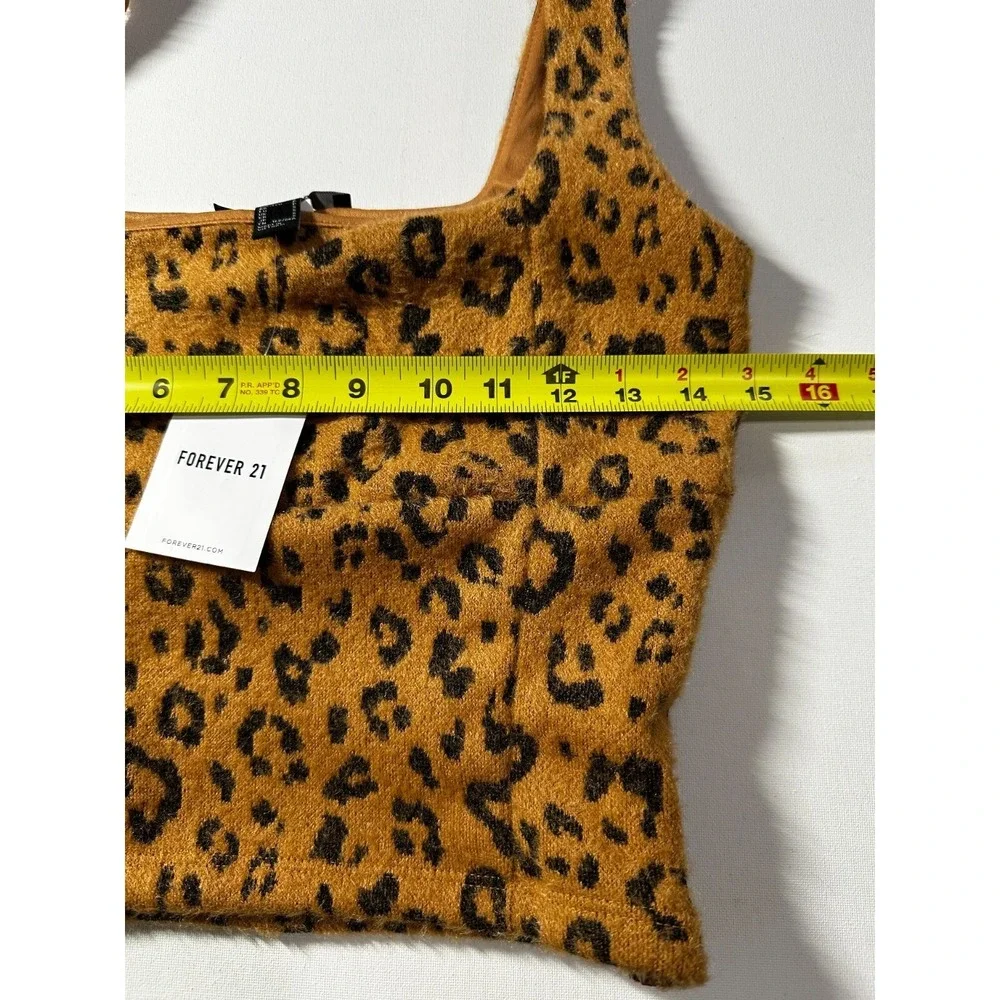 Forever 21 Cropped Tank Top Brown Leopard Print Jacquard Small NEW‎