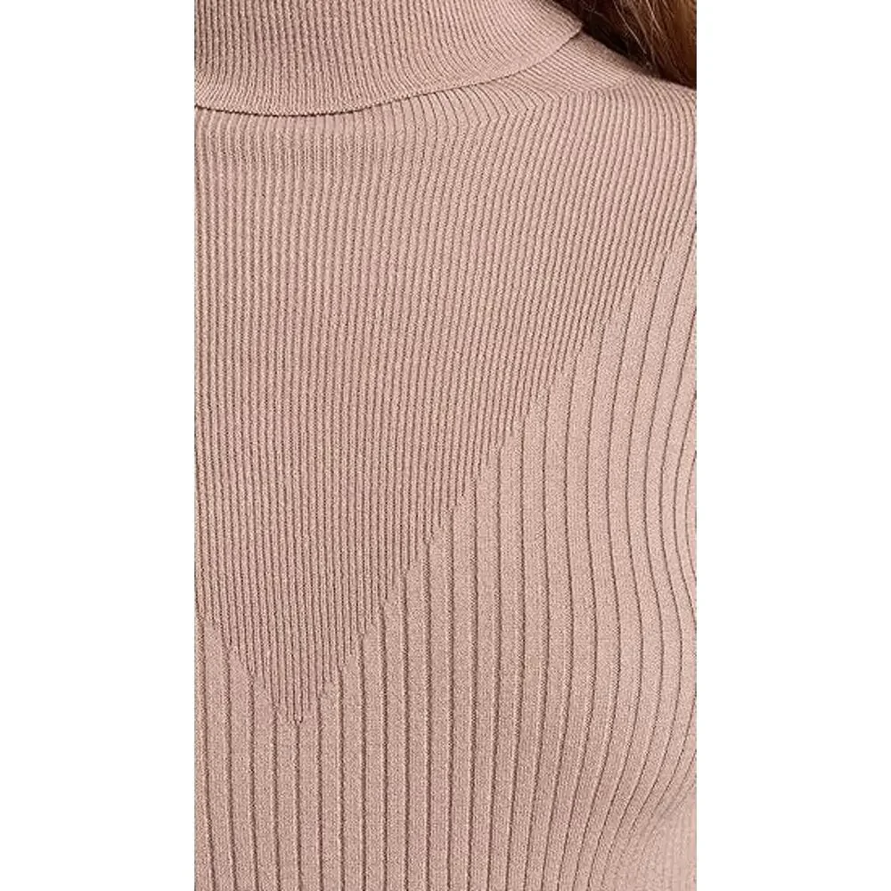 Varley Ravena Ribbed knit Turtleneck Top Mushroom - S