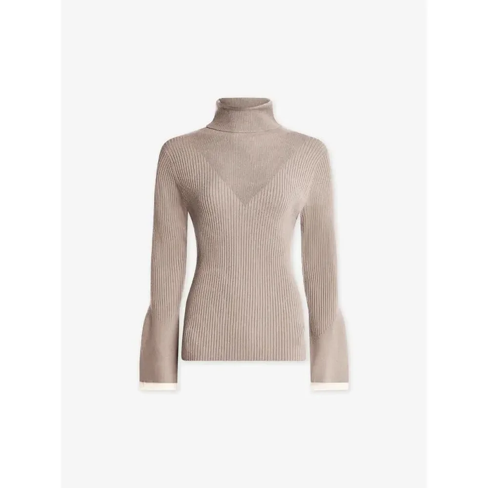 Varley Ravena Ribbed knit Turtleneck Top Mushroom - S