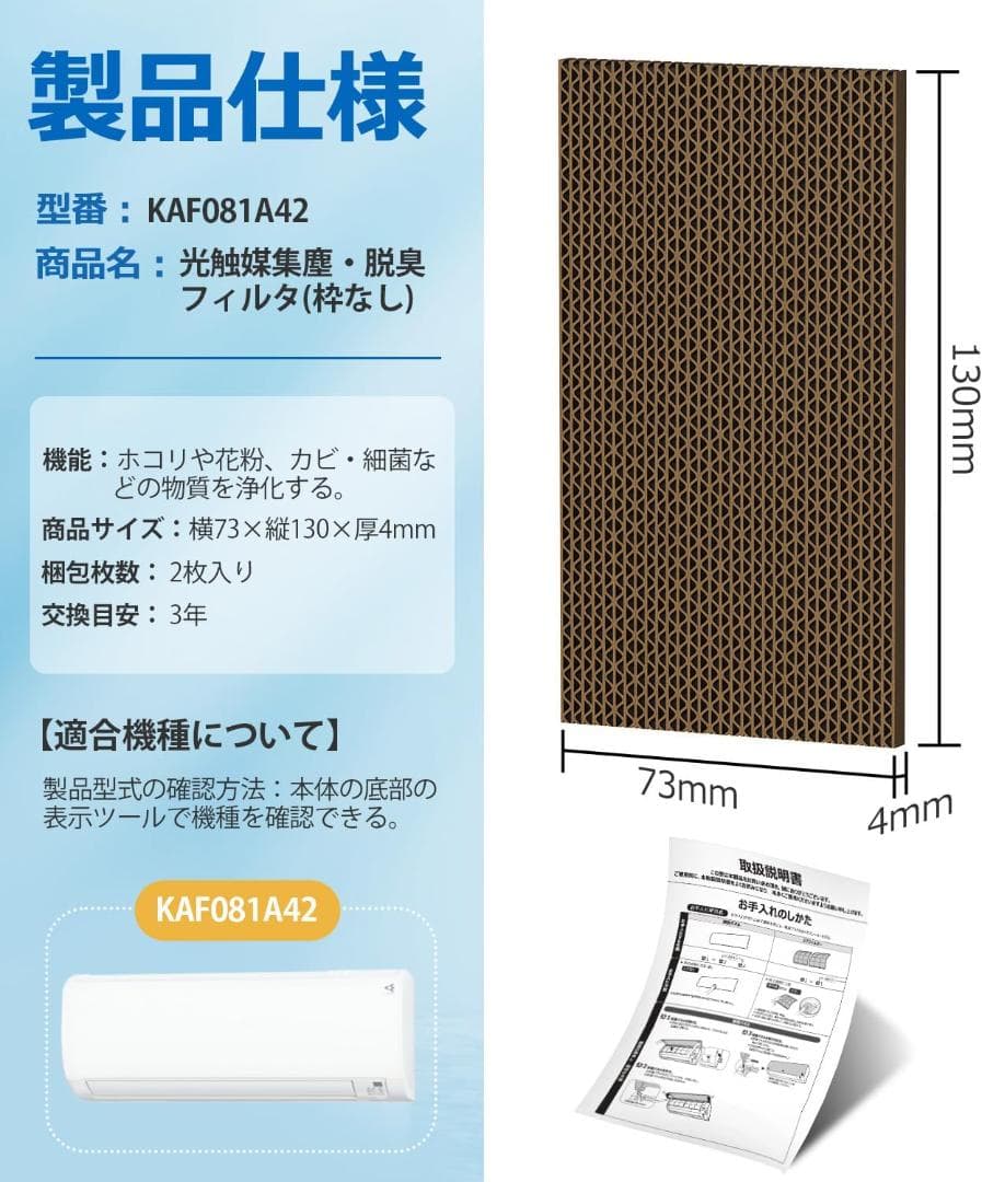 Daikin KAF081A42 Compatible Photocatalytic Dust Removal Filter, 2-Pack
