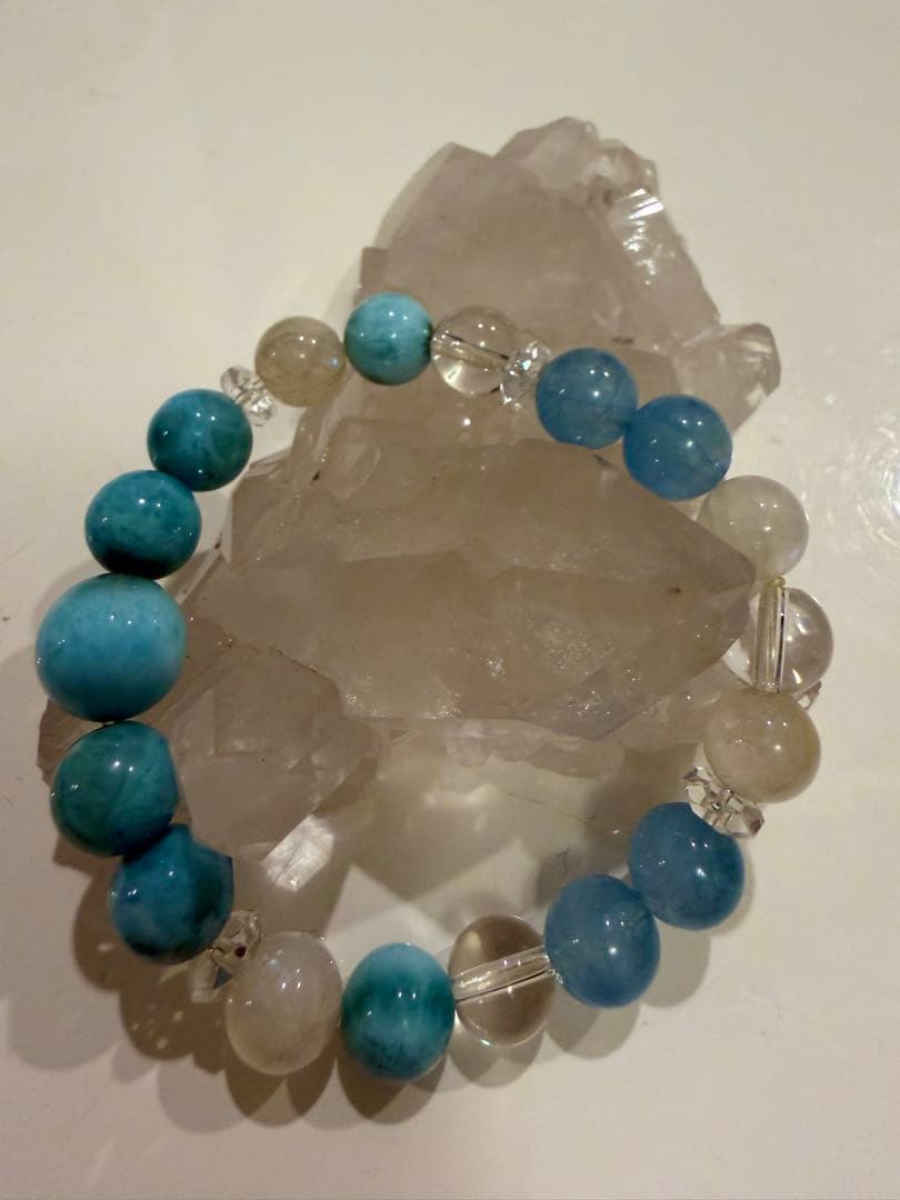 Natural Stone Bracelet, Larimar-style, Crystal, Moonstone-type, Blue-tone, Power Stone