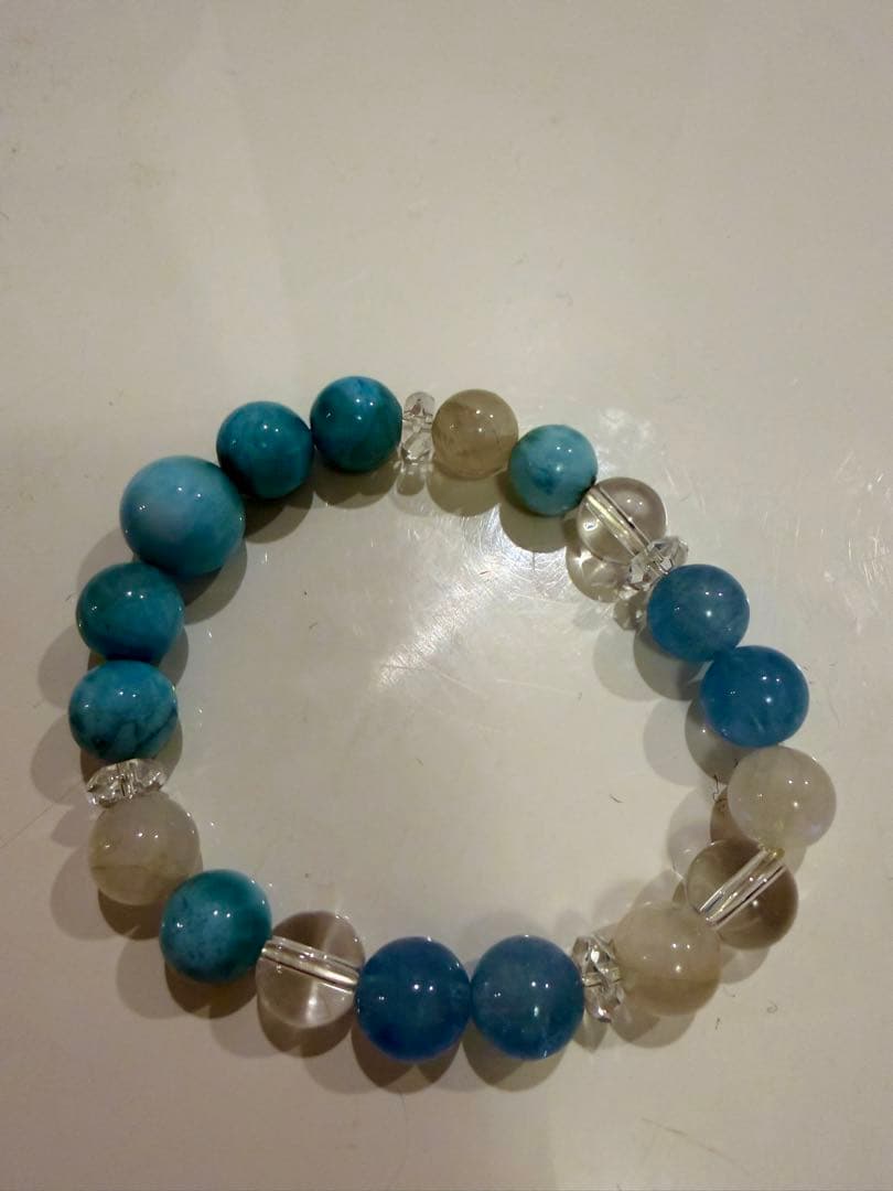 Natural Stone Bracelet, Larimar-style, Crystal, Moonstone-type, Blue-tone, Power Stone