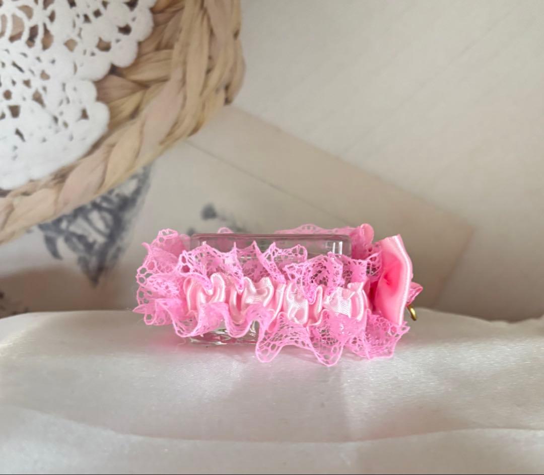 Dog Cat Collar Pink Ribbon Decorative Stitch Parts Rose Bouquet Drop