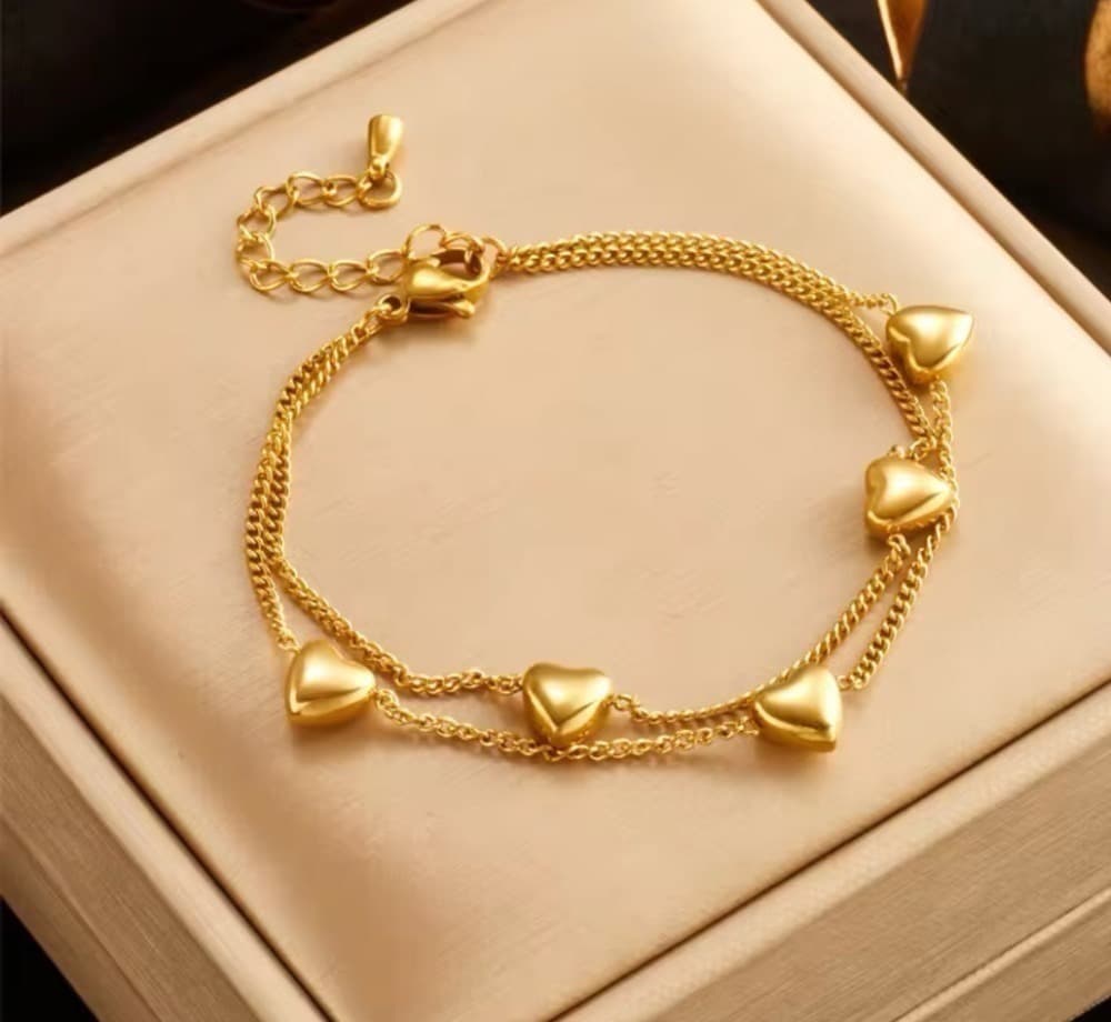 Surgical Stainless Steel Popular ♡ Trendy Bracelet Gold Plenty of Hearts