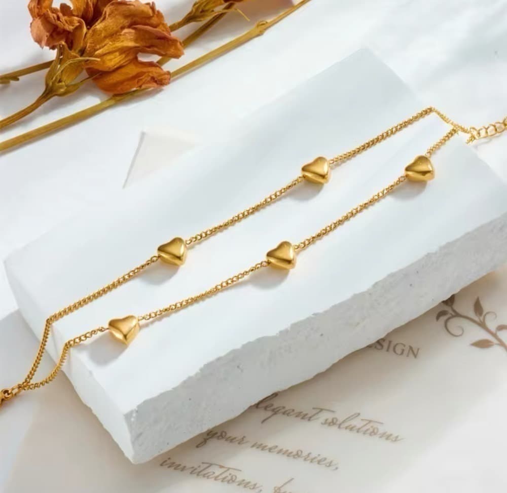 Surgical Stainless Steel Popular ♡ Trendy Bracelet Gold Plenty of Hearts