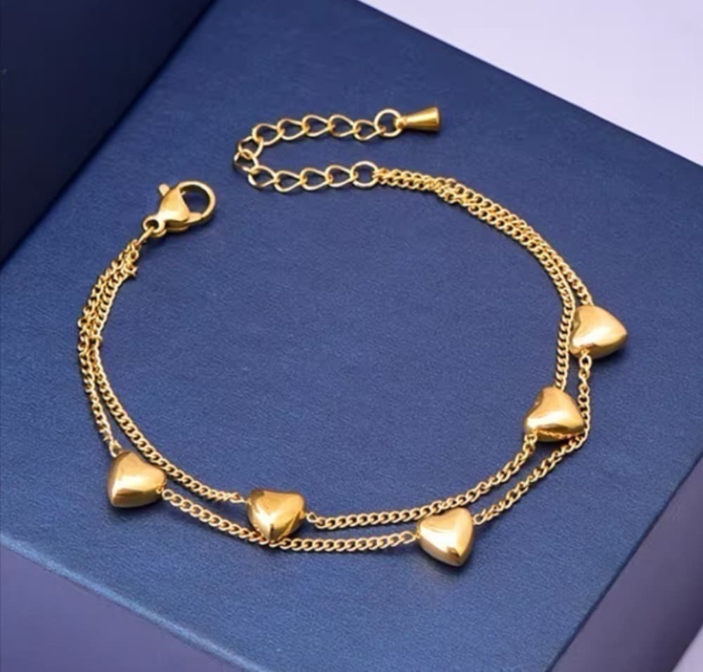 Surgical Stainless Steel Popular ♡ Trendy Bracelet Gold Plenty of Hearts