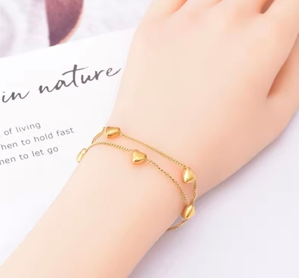 Surgical Stainless Steel Popular ♡ Trendy Bracelet Gold Plenty of Hearts