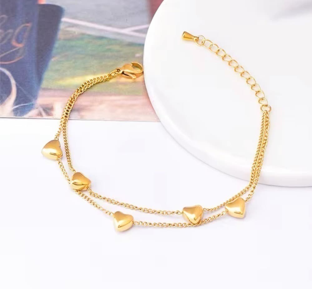 Surgical Stainless Steel Popular ♡ Trendy Bracelet Gold Plenty of Hearts