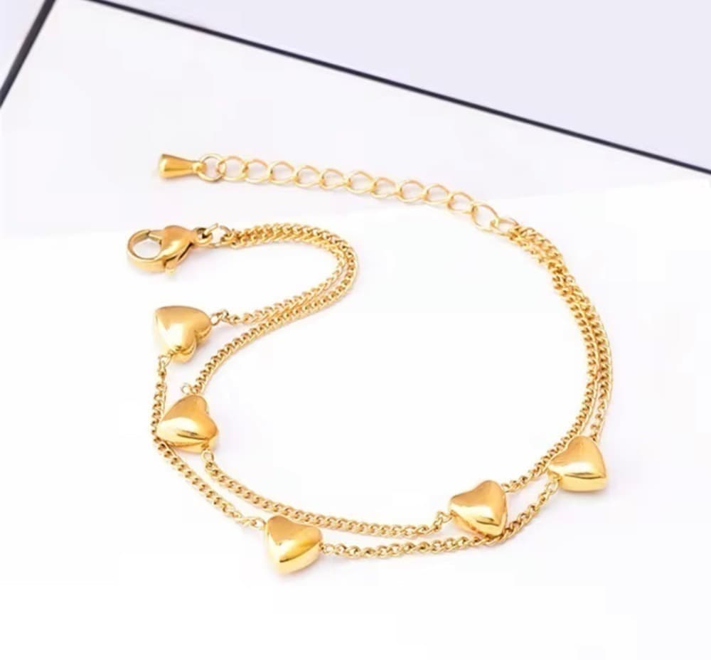 Surgical Stainless Steel Popular ♡ Trendy Bracelet Gold Plenty of Hearts
